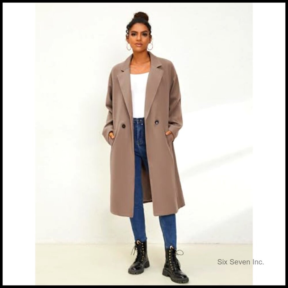 Wool Blend Oversized Double Breasted Long Trench Overcoat Winter - Picture 3 of 6